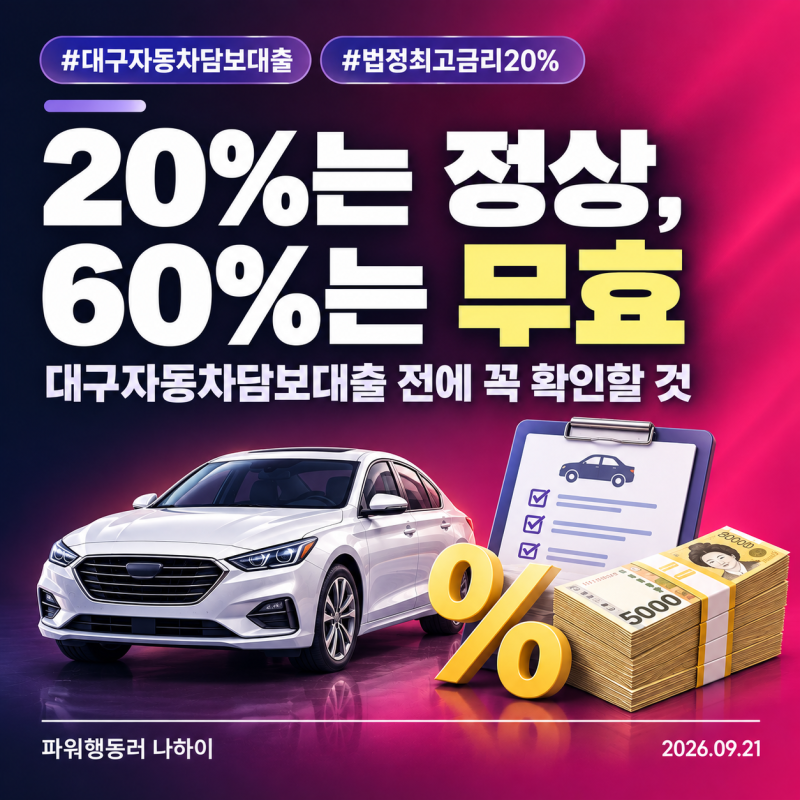 "이자 20%면 정상, 60% 넘으면 무효"... 대구자동차담보대출 급전 전 반드시 확인할 것