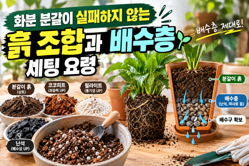 화분 분갈이 실패하지 않는 흙 조합과 배수층 세팅 요령