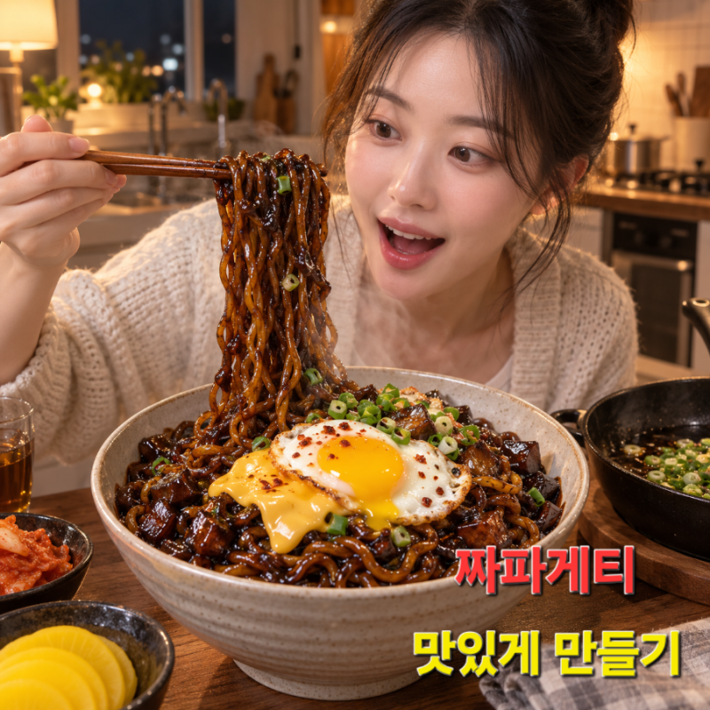 짜파게티 맛있게 만들기, 짜장라면 느낌 200% 살리는 초간단 야식 조합