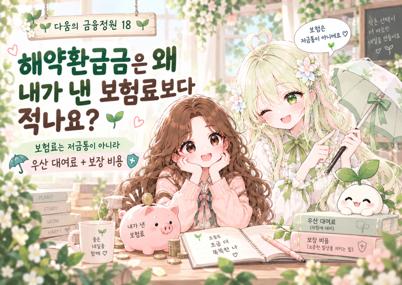 다움의 금융정원 18 | 해약환급금은 왜 내가 낸 보험료보다 적나요?열심히 보험료 냈는데, 해....