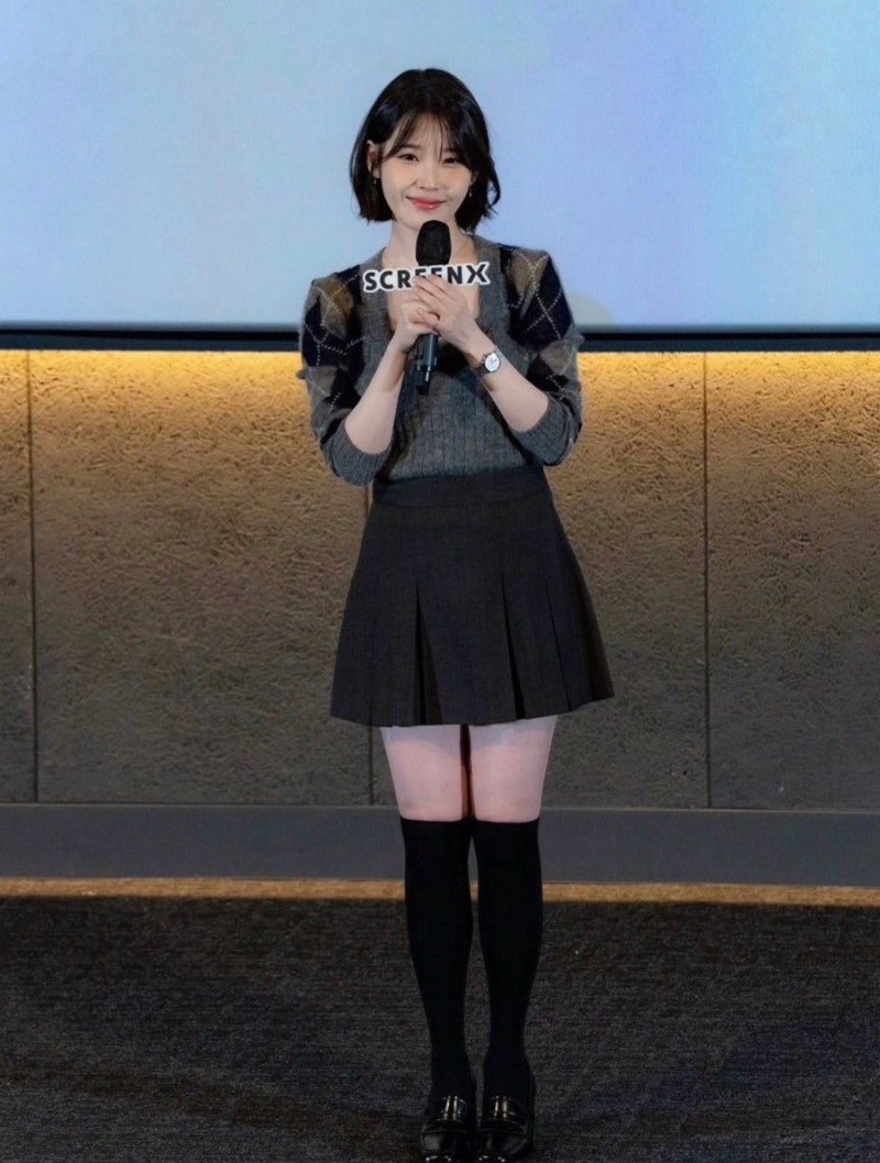 아이유 가디건 어디꺼? 세잔 블랙 가디건·슈슈통 체크 니트 가을 코디