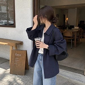 솝앤워터 워터 자켓 코튼 오버핏 하프 재킷 네이비 간절기 아우터 추천