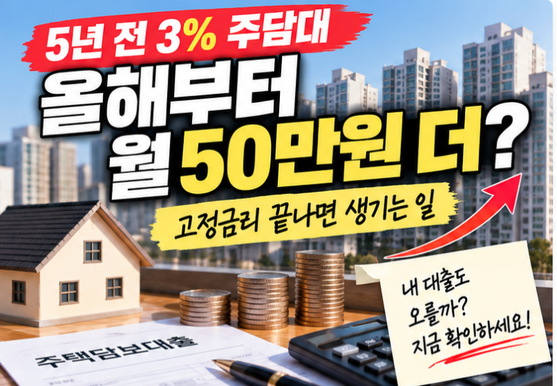 5년 전 3% 주담대, 올해부터 월 50만원 더? 고정금리 끝나면 생기는 일