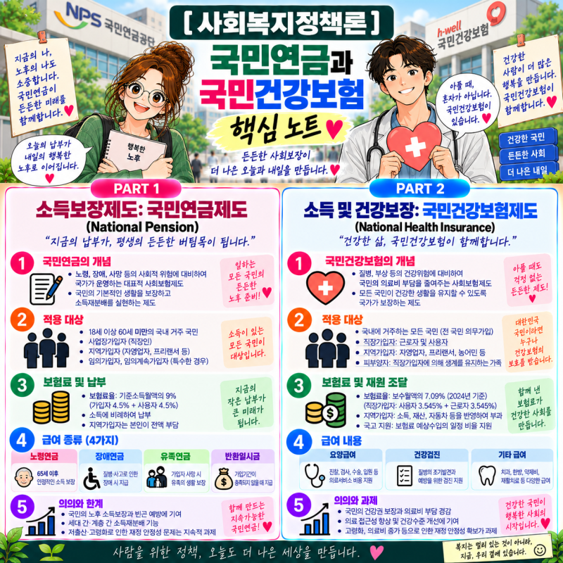 [사회복지정책론] 국민연금과 국민건강보험 핵심 노트