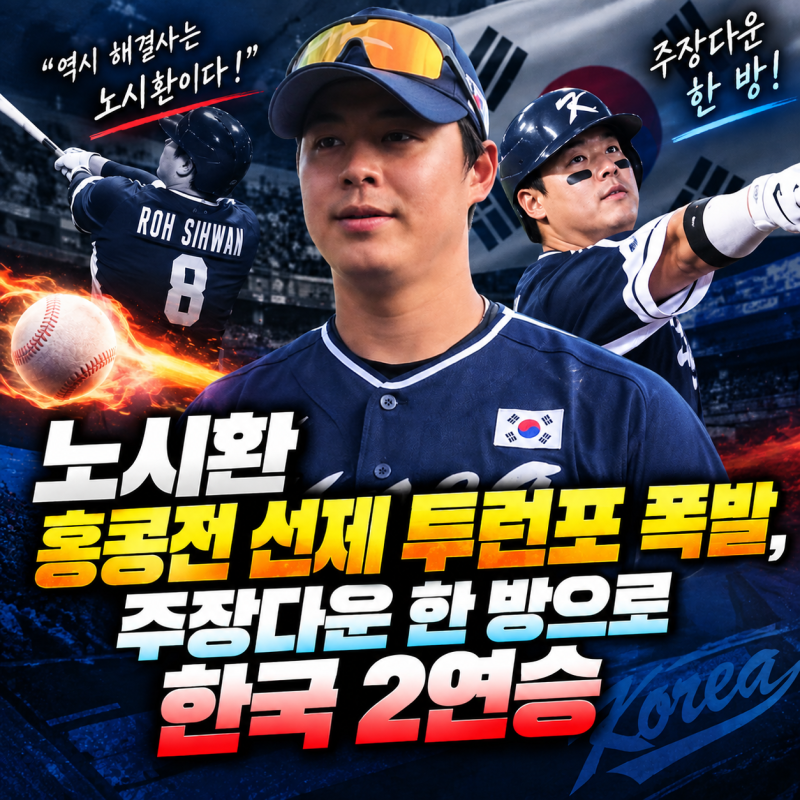 “노시환 홍콩전 선제 투런포 폭발, 주장다운 한 방으로 한국 2연승”