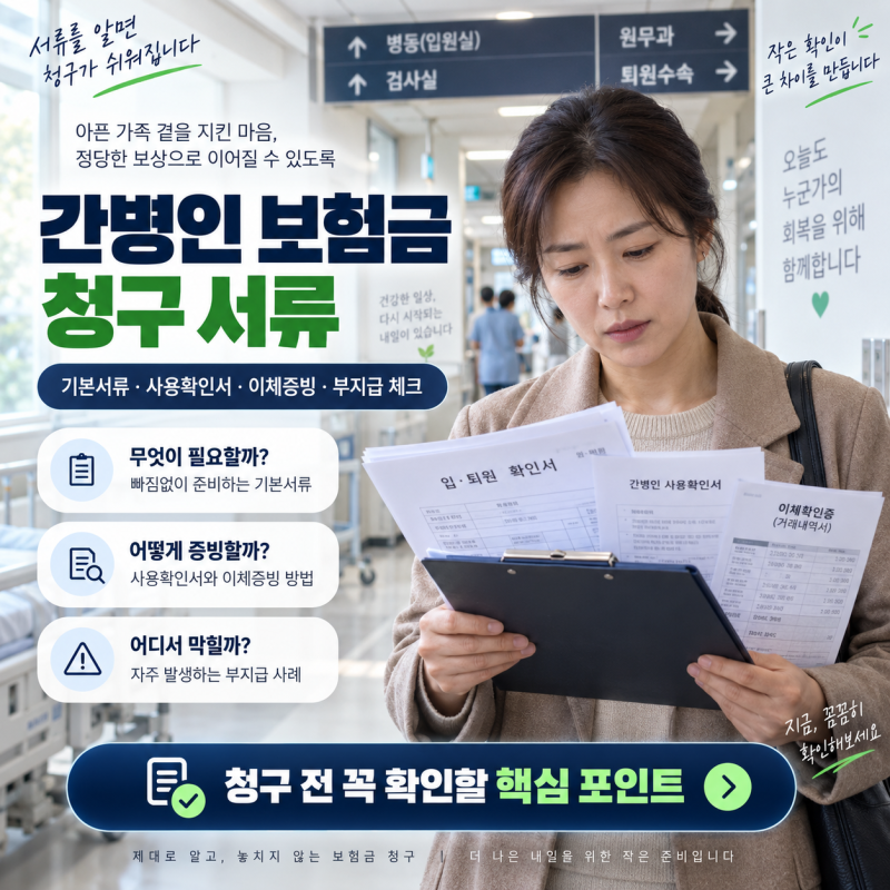 간병인 보험금 청구서류 총정리! 사용확인서·영수증·이체내역 빠짐없이 챙기는 법
