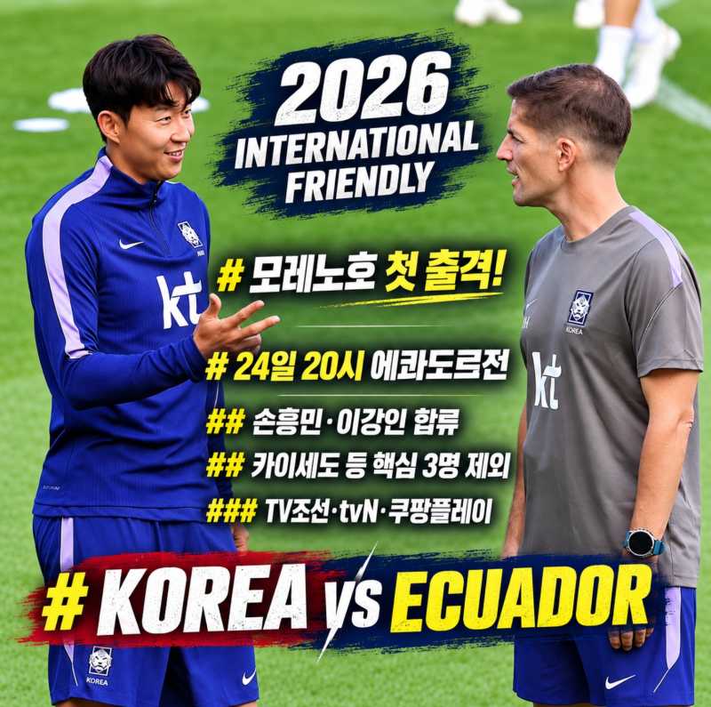 한국 에콰도르 축구 일정 중계 명단 총정리. 모레노 감독 데뷔전, 손흥민 이강인 합류
