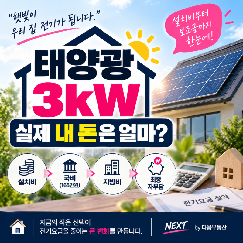 태양광 3kW 설치비 얼마일까?｜2026 보조금 빼고 실제 자부담 계산