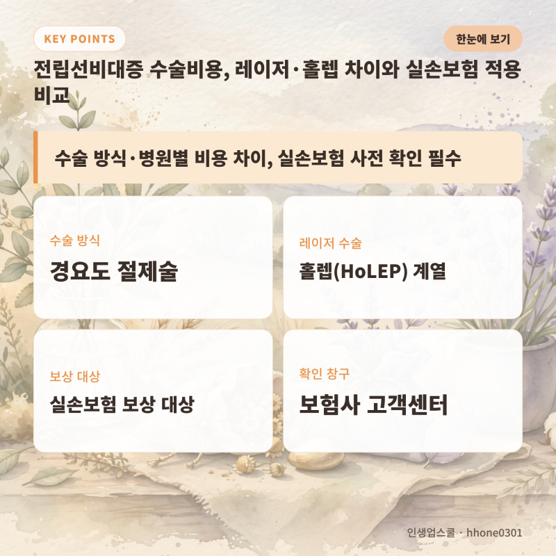 전립선비대증 수술비용, 레이저·홀렙 차이와 실손보험 적용 비교
