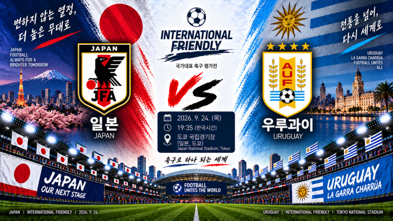 일본 우루과이 경기 일정·예상 라인업｜9월 24일 A매치 승부예측
