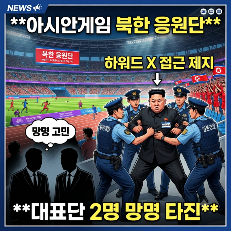 아시안게임 북한 응원단에 다가간 하워드 X…북한 대표단 2명 일본 망명 타진
