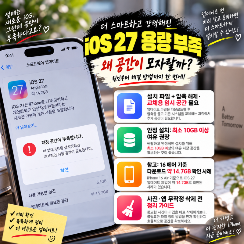 아이폰 iOS 27 업데이트 용량 부족할 때! 시스템 데이터 정리부터 용량 확보까지