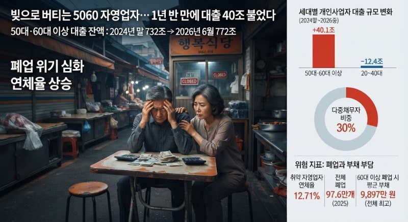 빚으로 버티는 5060 자영업자… 1년 반 만에 대출 40조 불어난 이유와 위기 경보