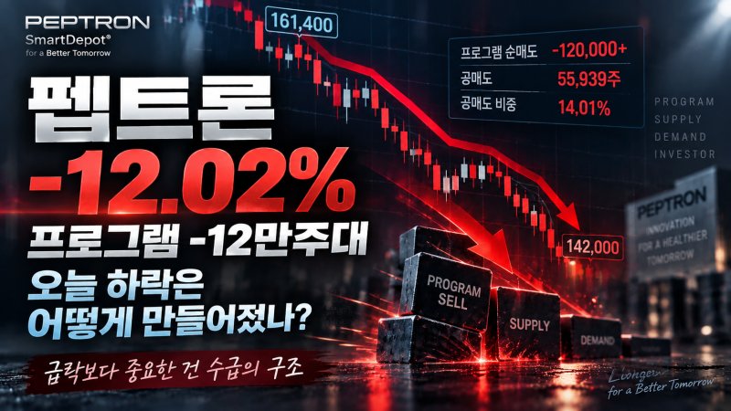 펩트론 -12.02%｜프로그램 -12만주대, 오늘 하락은 어떻게 만들어졌나