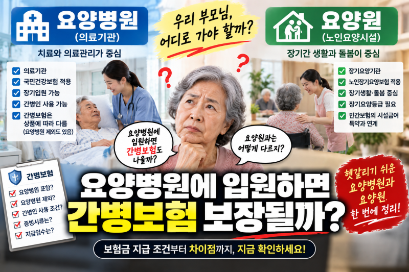 요양병원에 입원하면 간병보험 보장될까? 요양원과 다른 점 꼭 확인하세요