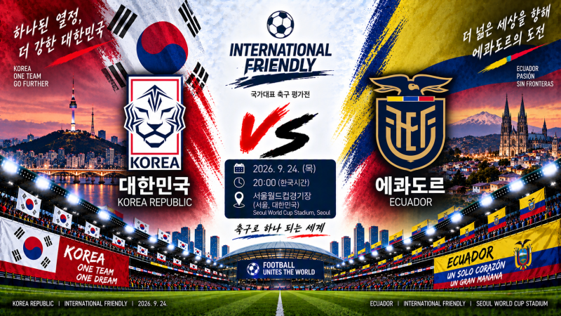 대한민국 에콰도르 경기 일정·예상 라인업｜9월 24일 A매치 승부예측
