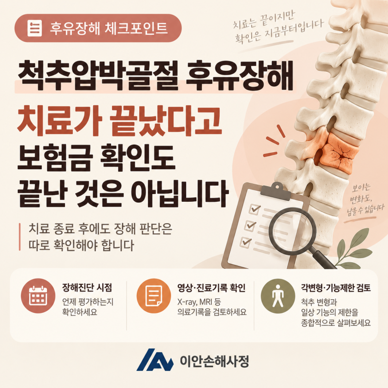척추압박골절 후유장해,치료가 끝났다고 보험금 확인도 끝난 것은 아닙니다