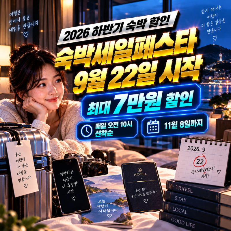 2026 숙박세일페스타 9월22일 시작｜최대 7만원 할인, 발급방법·지역·사용기간