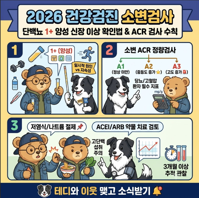 [2026 건강검진 소변검사] 단백뇨 1+ 양성 판정 시 신장 이상 확인법과 ACR 정밀검사 수칙
