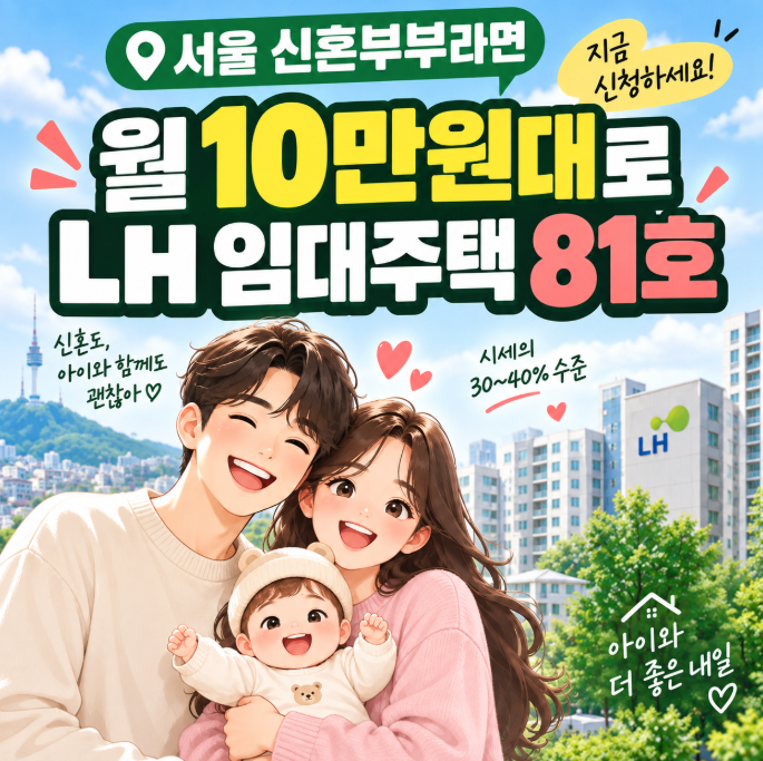 서울 신혼부부라면 꼭 보세요! 월10만원대 LH 임대주택 81호 공급