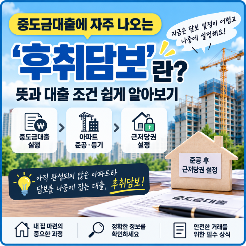 중도금대출에 자주 나오는 ‘후취담보’란? 뜻과 대출 조건 쉽게 알아보기