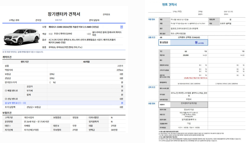 [장기렌트] 견적서 볼 줄 모르면 손해봅니다! (초보자 필수 체크 5가지 )