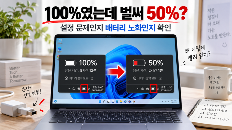 노트북 배터리 빨리 닳음｜윈도우11 수명 확인·절약 방법