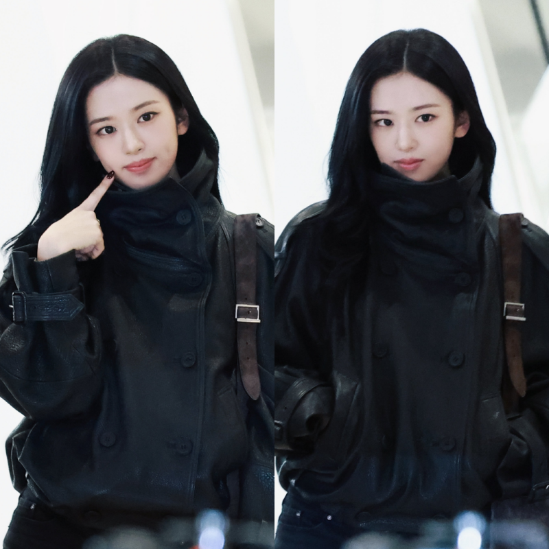 진심 오늘 가오 좀 친다는..️ 가죽 자켓 입고 시크함 뽐낸, 초미녀 보디가드 안유진의 올 블....