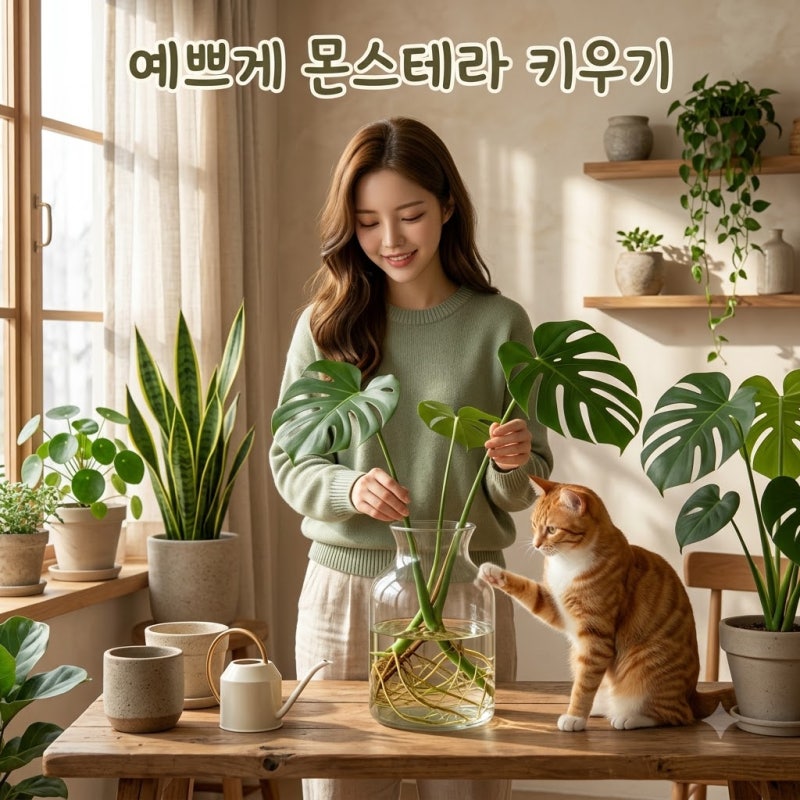 예쁘게 몬스테라 키우기, 잎 타지 않는 반양지 배치와 수경재배 뿌리 유도