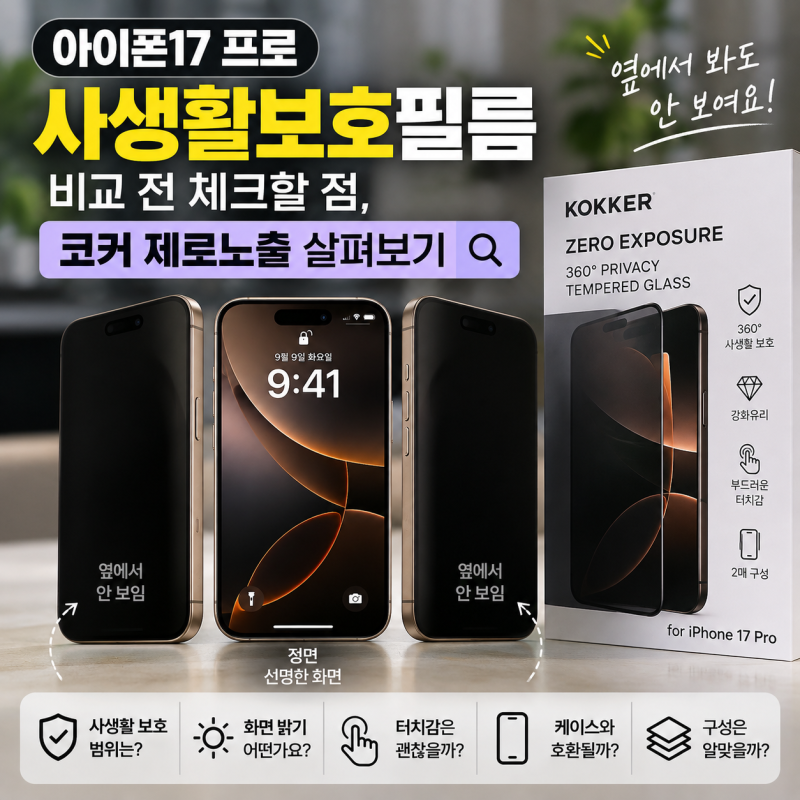 아이폰17 프로 사생활보호필름 비교 전 체크할 점, 코커 제로노출 살펴보기