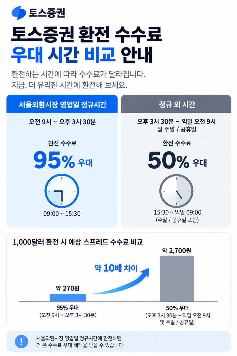 토스증권 미국주식 환전 수수료 우대 시간과 아끼는 방법