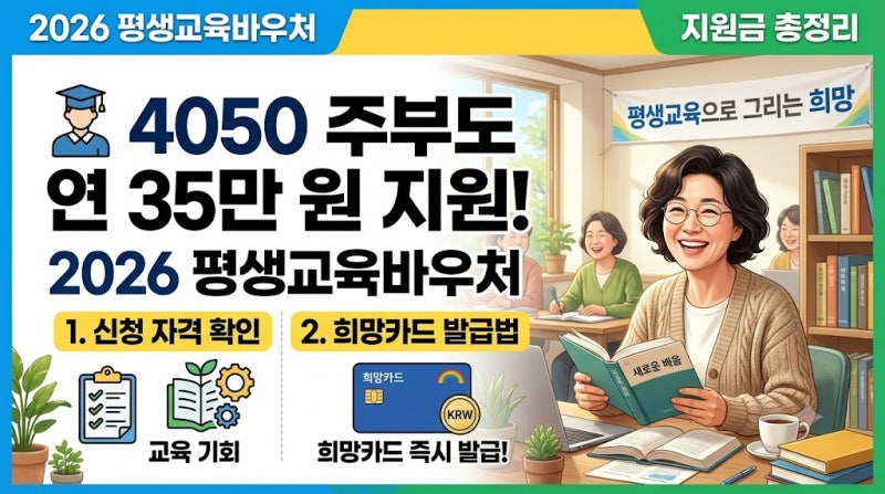4050 주부도 연 35만 원 지원! 2026 평생교육바우처 신청 자격 및 희망카드 발급법