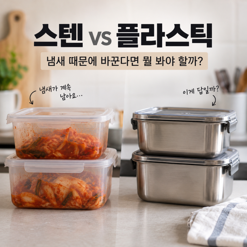 “싹 다 바꿀까?” 스텐 vs 플라스틱 반찬통, 냄새 때문에 고민된다면