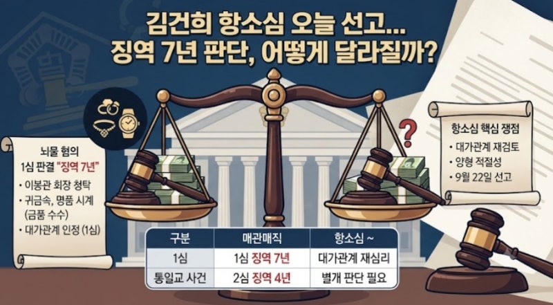 김건희 항소심 오늘 선고…징역 7년 판단, 어떻게 달라질까?