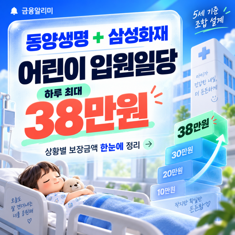 어린이 입원일당보험, 동양생명+삼성화재 조합하면 하루 최대 38만원까지