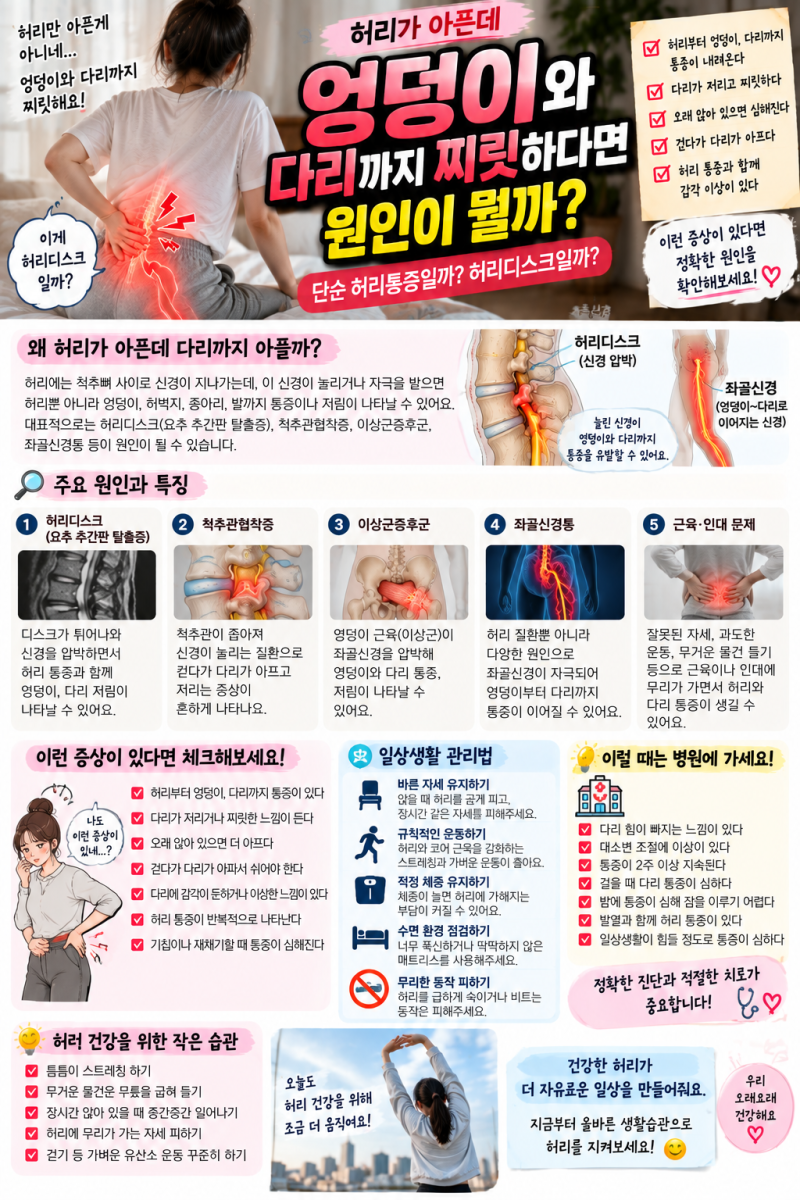 ⚡ 허리가 아픈데 엉덩이와 다리까지 찌릿하다면 원인이 뭘까?