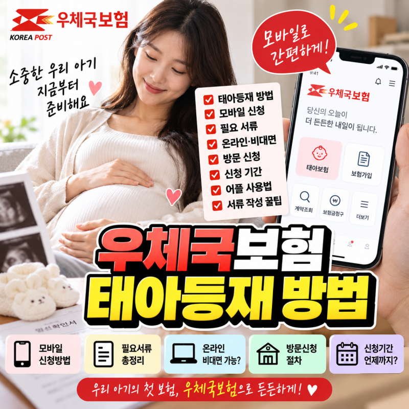 우체국보험 태아등재 방법 모바일 서류 온라인 방문 비대면 기간 어플 서류작성
