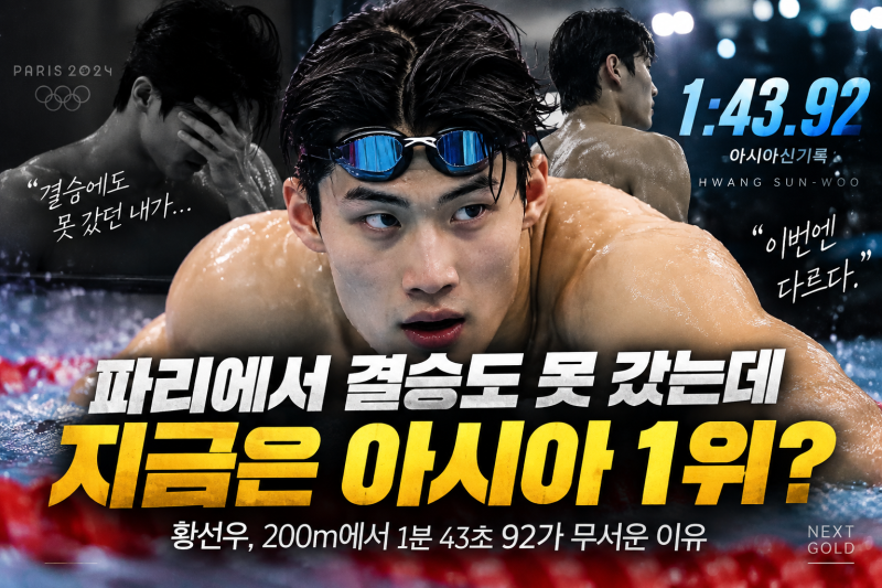 황선우 파리에서 결승도 못 갔는데 지금 아시아기록 1위임…1분43초92가 무서운 이유