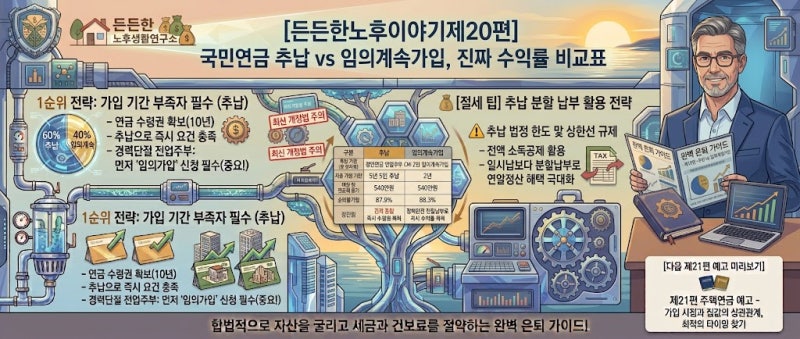 [든든한노후이야기제20편] 국민연금 추납 vs 임의계속가입, 내 돈 더 많이 돌려받는 진짜 수익....
