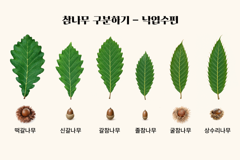도토리 종류가 다 다르다고? 잎과 도토리로 구분하는 (낙엽) 참나무 6종 - 나무 구분 꿀팁 Vol.8