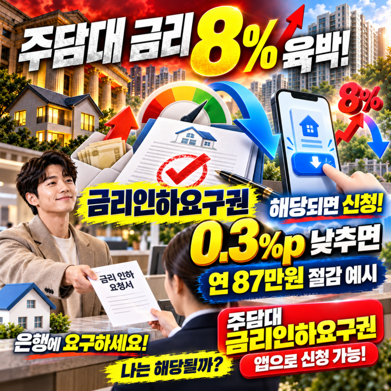 알고 계셨나요? 주담대 금리 8% 육박! 은행에 금리인하권 요구 가능! 해당되는지 확인해보자!