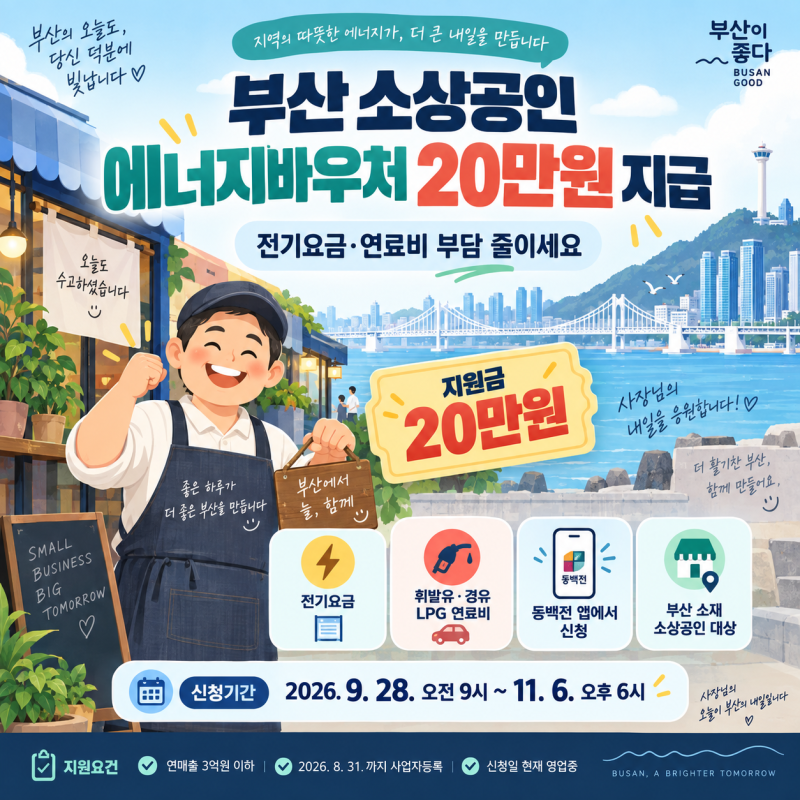 부산 소상공인 에너지바우처 20만원 지급! 대상·신청방법·사용처 정리