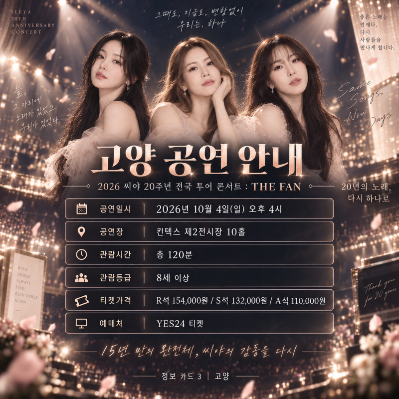 씨야 20주년 콘서트 THE FAN 일정 총정리, 수원·고양·청주·인천 예매