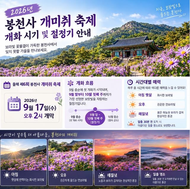 문경 봉천사 개미취 축제 9월 절정시기 입장료 주차