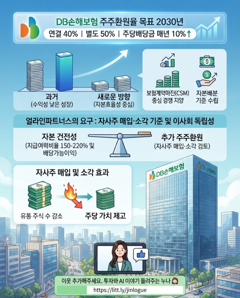 DB손해보험 주주환원율 2030년 40% 목표, 얼라인파트너스가 자사주 소각을 요구한 이유