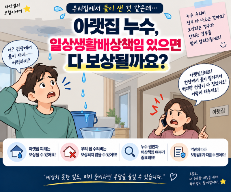 아랫집 누수, 일상생활배상책임 있으면 다 보상될까요?
