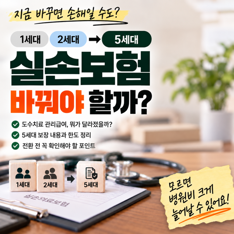 1·2세대 실손보험, 5세대로 바꿔야 할까?보장 차이·도수치료·선택형 할인 총정리