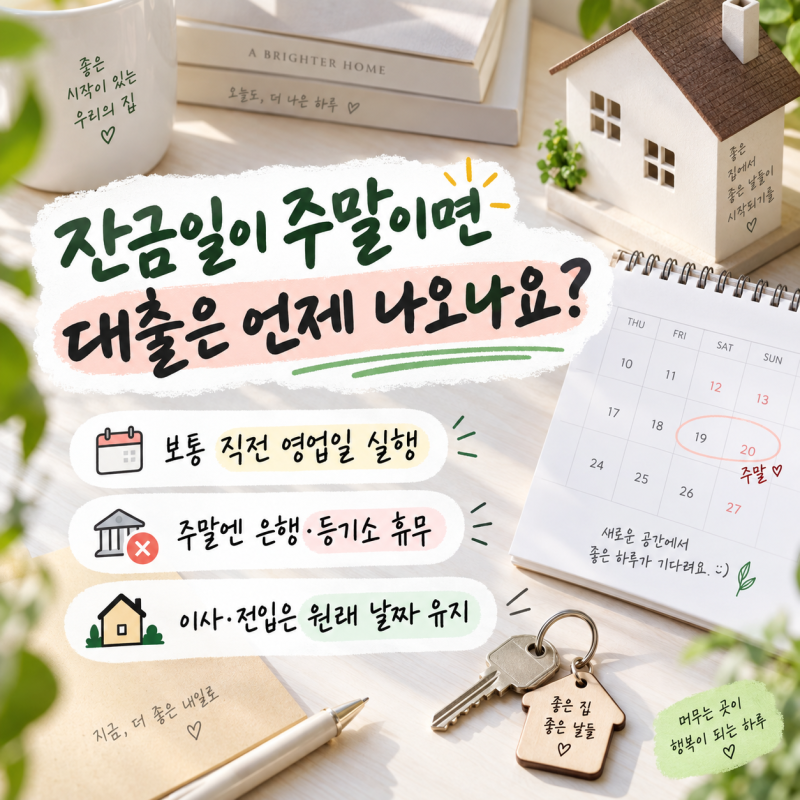 잔금일이 주말이면 대출은 언제 나오나요