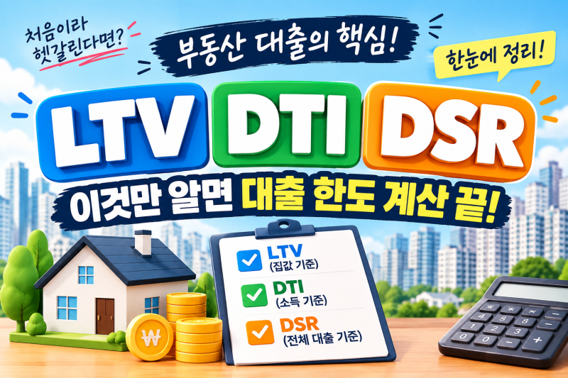 LTV DTI DSR 차이점과 2026년 대출 한도 계산법