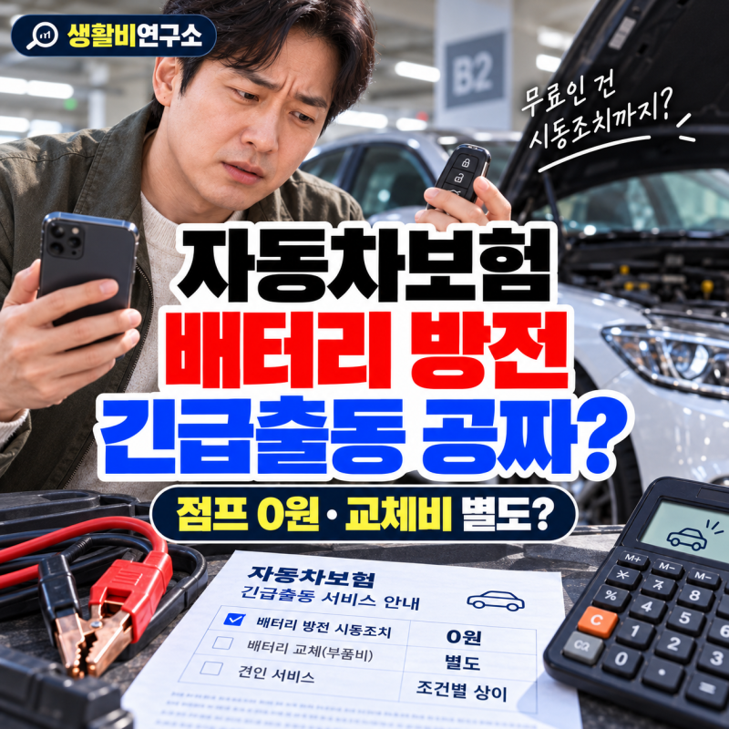 자동차보험 배터리 방전, 긴급출동 부르면 공짜일까? 점프 0원·배터리 교체비 차이 정리